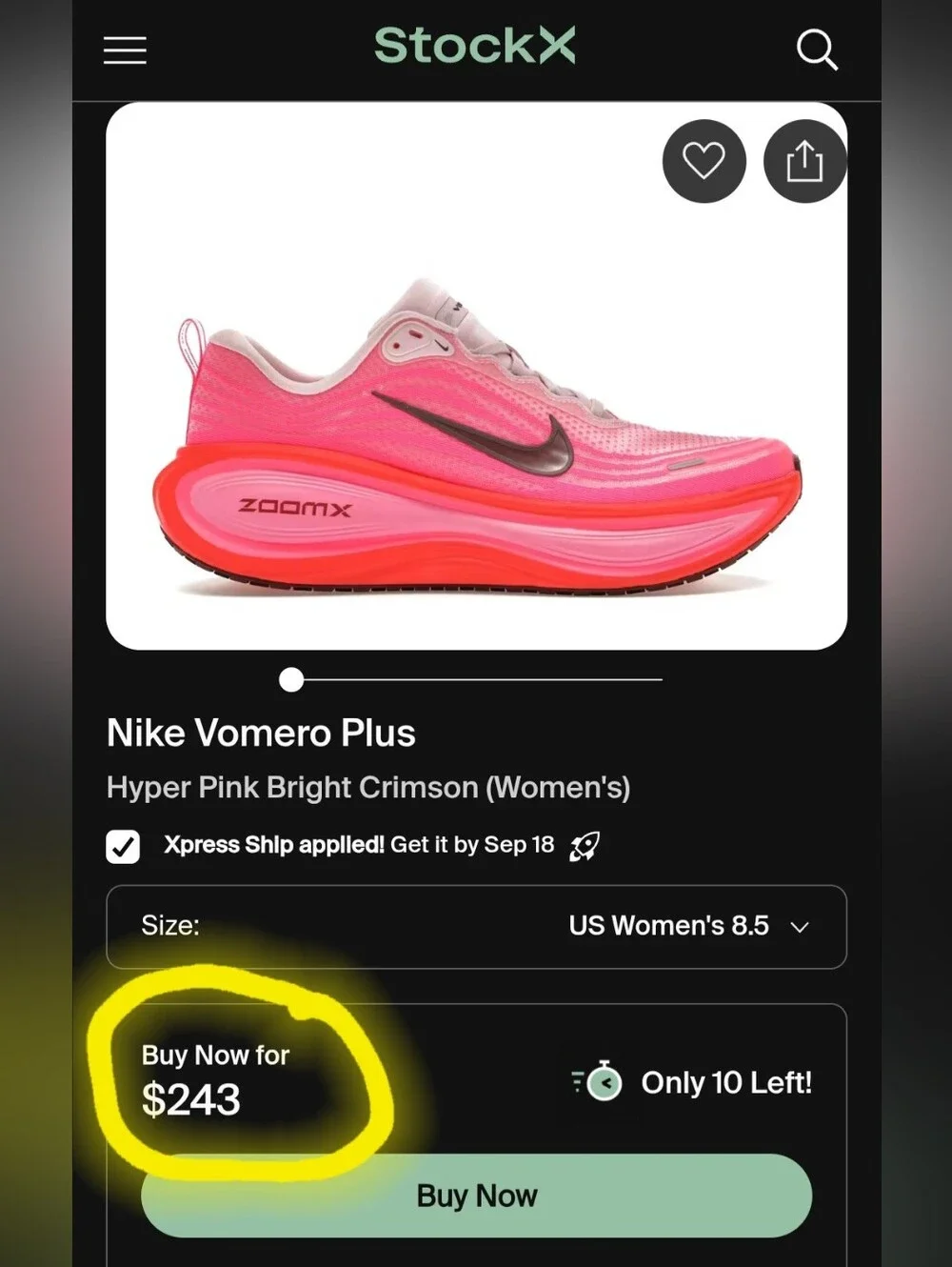**BRAND NEW** Nike Vomero PLUS Zoom X Sz 8.5 Bright Vibrant Neon Hyper Hot Pink